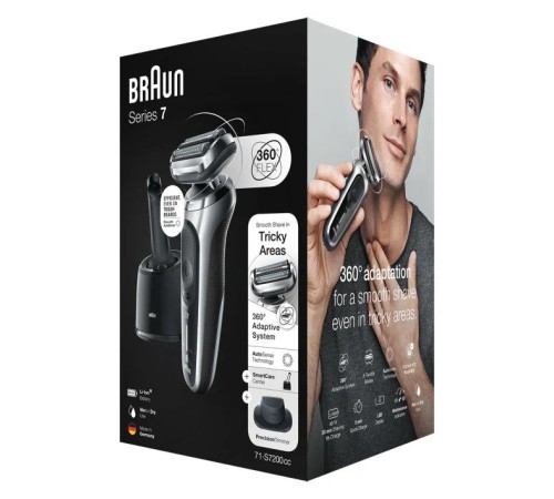 Бритва сетчатая Braun Series 7 71-S7200cc реж.эл.:3 питан.:аккум. черный Бритва сетчатая Braun Series 7 71-S7200cc реж.эл.:3 питан.:аккум. черный