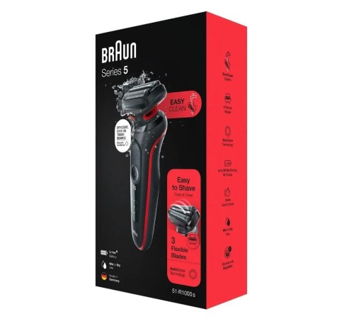 Бритва сетчатая Braun Series 5 51-R1000s реж.эл.:3 питан.:аккум. красный/черный Бритва сетчатая Braun Series 5 51-R1000s реж.эл.:3 питан.:аккум. красный/черный