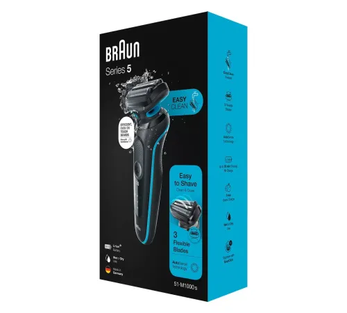 Бритва сетчатая Braun Series 5 51-M1000s реж.эл.:3 питан.:аккум. черный/бирюзовый Бритва сетчатая Braun Series 5 51-M1000s реж.эл.:3 питан.:аккум. черный/бирюзовый
