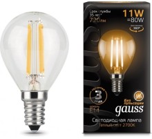 Лампа светодиодная Gauss Filament 11Вт цок.:E14 шар 220B 2700K св.свеч.бел.теп. (упак.:10шт) (105801111)