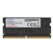 Memory Module ADATA DDR5 Общий объём памяти 8Гб Module capacity 8Гб Количество 1 5600 МГц Множитель частоты шины 46 1.1 В черный AD5S56008G-S