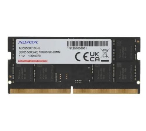 Memory Module ADATA DDR5 Общий объём памяти 8Гб Module capacity 8Гб Количество 1 5600 МГц Множитель частоты шины 46 1.1 В черный AD5S56008G-S