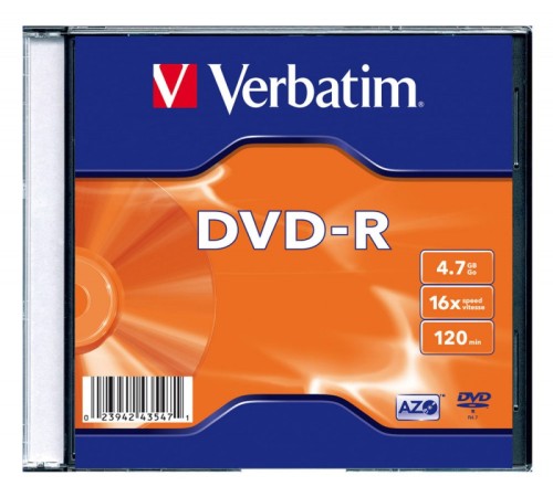 Диск DVD-R Verbatim 4.7Gb 16x Slim case (20шт) (43547)