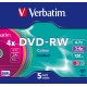 Диск DVD-RW Verbatim 4.7Gb 4x Slim case (5шт) Color (43563)