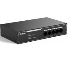 DAHUA DH-SG1005LP 5-портовый гигабитный неуправляемый коммутатор c PoE, 5xRJ45 1Gb, суммарно до 36Вт, коммутационная ёмкость 10 Гбит/с, передача пакетов 7.44 Мпак/с, таблица МАС-адресов 2K, металл