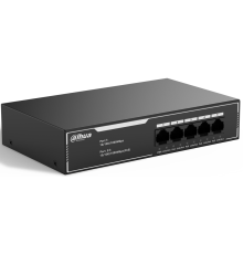 DAHUA DH-SG1005LP 5-портовый гигабитный неуправляемый коммутатор c PoE, 5xRJ45 1Gb, суммарно до 36Вт, коммутационная ёмкость 10 Гбит/с, передача пакетов 7.44 Мпак/с, таблица МАС-адресов 2K, металл