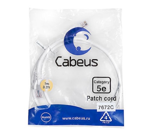 Cabeus PC-UTP-RJ45-Cat.5e-1m-WH Патч-корд U/UTP, категория 5е, 2xRJ45/8p8c, неэкранированный, белый, PVC, 1м Cabeus PC-UTP-RJ45-Cat.5e-1m-WH Патч-корд U/UTP, категория 5е, 2xRJ45/8p8c, неэкранированный, белый, PVC, 1м
