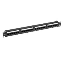 Rexant (02-0231) Патч-панель 19", 1U, 24 порта, RJ45, CAT 6, UTP, с органайзером, черная PRO