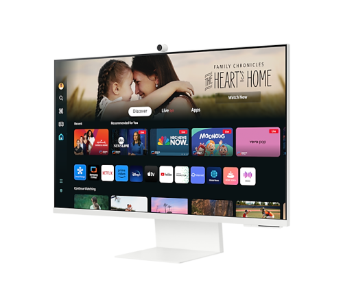 Монитор Samsung 32" Smart monitor M8 S32DM801UI VA 16:9 3840x2160x60Hz 4ms 400cd 3000:1 178/178 1млрд HDMI USB-C(65W) 2*USB 2.0 Spk10W Tizen HDR10+ sRGB 99% Tilt HAS Pivot Cam WiFi5 BT5.2 VESA White ПультДУ (LS32DM801UIXCI)