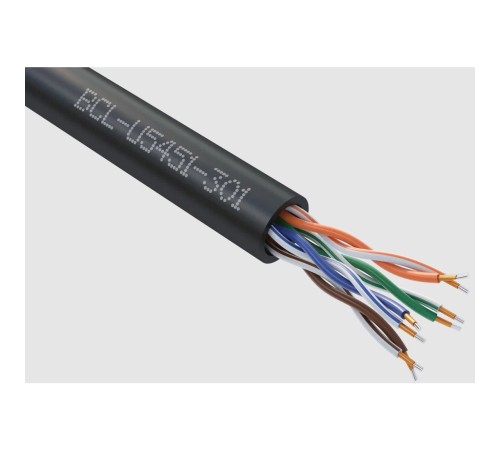 Кабель витая пара Bion BCL-U5451-301 U/UTP, кат.5e, 4x2x0,51мм AWG24, CCA, одножильный, PE, для внешней прокладки, 305м, черный Кабель витая пара Bion BCL-U5451-301 U/UTP, кат.5e, 4x2x0,51мм AWG24, CCA, одножильный, PE, для внешней прокладки, 305м, черный