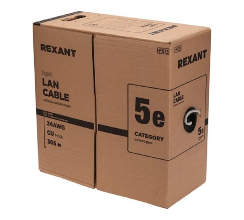 Rexant (01-0154-R) Кабель F/UTP, CAT 5e, PE, 4х2х0,48 мм, внешний, черный, 305м, серия LIGHT, РФ Rexant (01-0154-R) Кабель F/UTP, CAT 5e, PE, 4х2х0,48 мм, внешний, черный, 305м, серия LIGHT, РФ