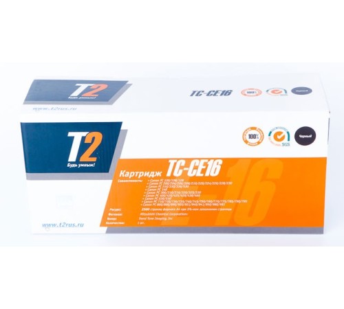 Картридж лазерный T2 E-16 TC-CE16 E16 черный (2500стр.) для Canon FC108/128/206/208/210/220/228/230/310