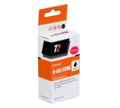 T2 CLI-521BK (IC-CCLI-521BK) Картридж для Canon MP540/620/630/980/PIXMA iP4700, черный, с чипом