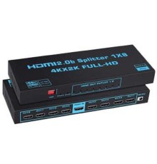 ORIENT HSP0108HL-2.0, HDMI разветвитель 1->8, UHD 4K/60Гц (3840x2160),  HDR10, HDMI 2.0b, 18 Гбит/с, HDCP 2.2, EDID управление, внешний БП 5В/3А, метал.корпус (33254)