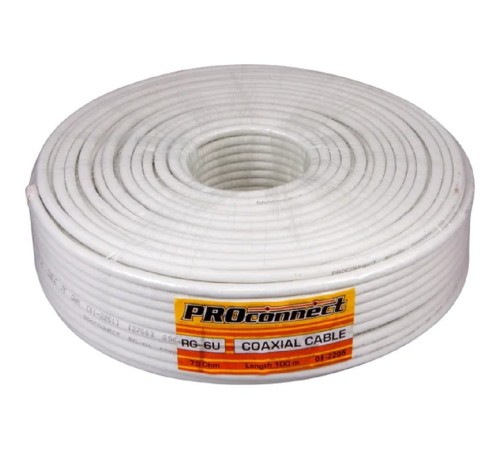 PROconnect (01-2201) Кабель коаксиальный RG-6U, 75Ом, Cu/Al/Cu, 48%, 100м, INDOOR, белый