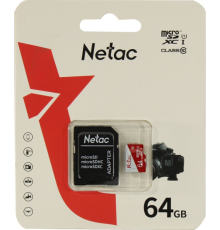 Носитель информации Netac P500 ECO 64GB MicroSDXC U1/C10 up to 80MB/s, retail pack with SD Adapter (NT02P500ECO-064G-R)