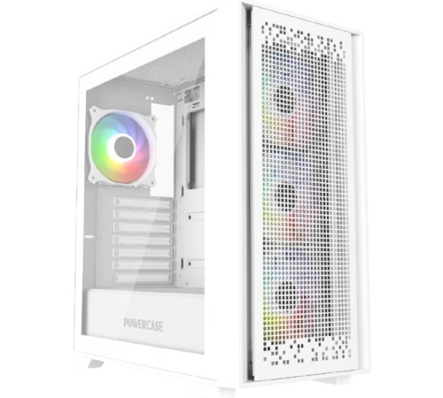 Powercase ByteFlow White, Tempered Glass, 4x 120mm ARGB fans, ARGB HUB, белый, ATX (CBFW-A4)