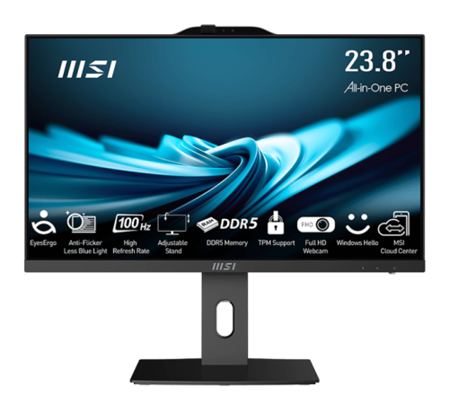 Моноблок MSI Pro AP242P 14M AiO 23,8" FHD(1920x1080)IPS AG Non-touch, Core i5-14400 (2.5GHz), 16Gb DDR5 (2x8Gb), 512GB SSD, Intel UHD,WiFi,BT,camera,WirelessKB&mouse Eng/Rus,noOS,1y w-ty,Black (9S6-AE0621-822)