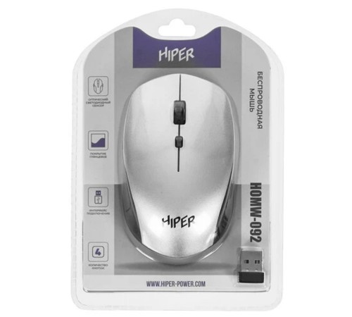 Мышь HIPER беспроводная HOMW-092 {1600dpi, серый, USB, 4кнп}
