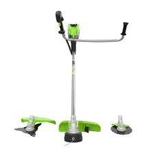 Greenworks TB201H Триммер аккумуляторный , 82V, 2,0 кВт, 46 см, c трехлопастным ножом и кусторезом, бесщеточный, без АКБ и ЗУ [2112407]