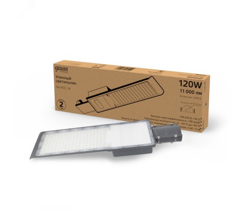 Светильник светодиодный уличный консольный LED ДКУ 120 Вт 11000 Лм 4000К IP65 190-250 В КСС Ш 546х170х67 мм Avenue Gauss Светильник светодиодный уличный консольный LED ДКУ 120 Вт 11000 Лм 4000К IP65 190-250 В КСС Ш 546х170х67 мм Avenue Gauss