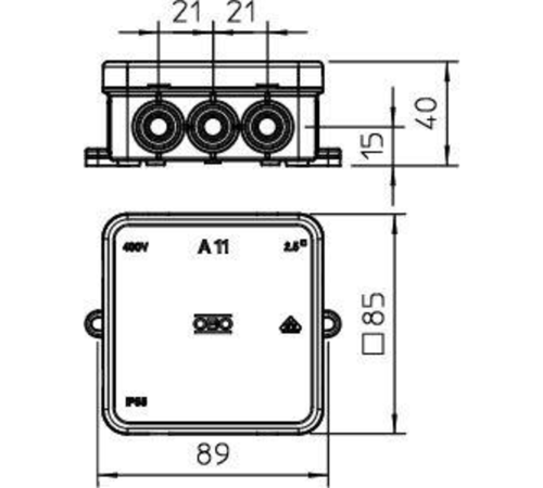 Коробка распределительная 85х85х40мм IP55 A11 12 кабельн. вводов свет. сер. OBO 2000342