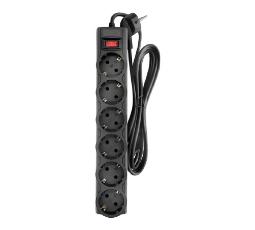 CBR Сетевой фильтр CSF 2606-5.0 Black, 6 евророзеток, длина кабеля 5 метров, цвет чёрный (пакет)