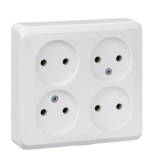 Systeme electric PA16-205B ЭТЮД O/У 4-местная РОЗЕТКА без заземления без шторок 16А 250B, БЕЛЫЙ, Россия