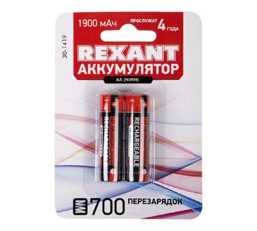 Rexant (30-1419) Аккумулятор Ni-MH AA/HR6, 1,2В, 1900мАч, 2 шт, блистер Rexant (30-1419) Аккумулятор Ni-MH AA/HR6, 1,2В, 1900мАч, 2 шт, блистер
