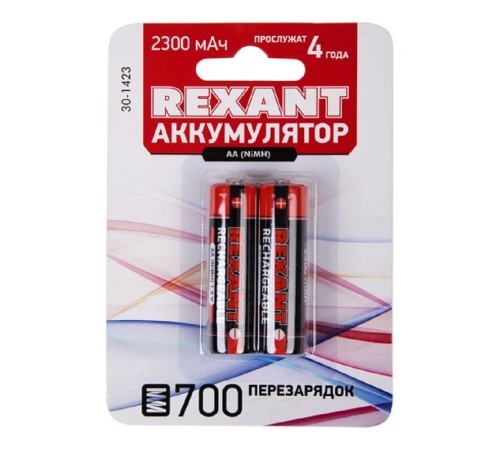 Rexant (30-1423) Аккумулятор Ni-MH AA/HR6, 1,2В, 2300мАч, 2 шт, блистер Rexant (30-1423) Аккумулятор Ni-MH AA/HR6, 1,2В, 2300мАч, 2 шт, блистер