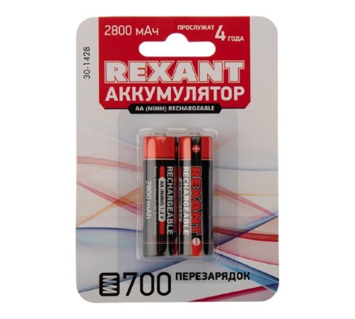 Rexant (30-1428) Аккумулятор Ni-MH AA/HR6, 1,2В, 2800мАч, 2 шт, блистер Rexant (30-1428) Аккумулятор Ni-MH AA/HR6, 1,2В, 2800мАч, 2 шт, блистер