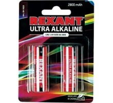 Rexant (30-1025) Батарейка алкалиновая ультра AA/LR6, 1,5В, 2 шт, блистер