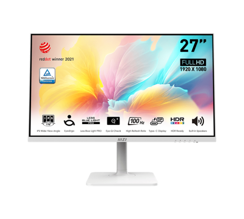 Монитор MSI Modern MD2712PW 27" 16:9 FHD(1920x1080) IPS Flat,1ms(MPRT),1000:1,100M:1,300nit,178/178,HDMI 1.4,USB-C,Speaker,Tilt,Swivel,Height,Pivot,VESA,100Hz,White(white cable),1y war-ty (9S6-3PA49H-218)