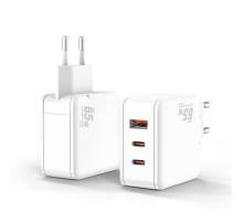 Bion Сетевое Зарядное Устройство, GaN, USB-A + 2*USB-C, PowerDelivery, 65 Вт, белый [BXP-GAN-PD-A2C-65W]