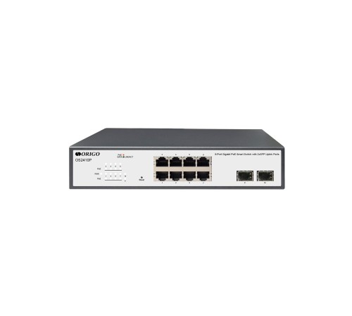 ORIGO OS2410P/120W/A1A Настраиваемый L2 PoE-коммутатор 8x1000Base-T PoE+, 2x1000Base-X SFP, PoE-бюджет 120 Вт