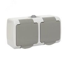 EKF EFR16-129-30-54 Мурманск Розетка 2-местная 16А с заземлением с крышкой IP54 серый с защитными шторками EKF