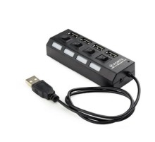 Разветвитель USB2.0 Gembird 4xUSB, блок питания 2А, подсветка и выкл, кабель USB 55см, черный (UHB-U2P4-02A)