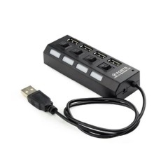Разветвитель USB2.0 Gembird 4xUSB, блок питания 2А, подсветка и выкл, кабель USB 55см, черный (UHB-U2P4-02A)
