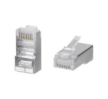 Cabeus 8P8C-SH Коннектор RJ-45 под витую пару, категория 5e, экранированный, универсальный (для одножильного и многожильного кабеля) для проводников с толщиной по изоляции до 1,05 мм