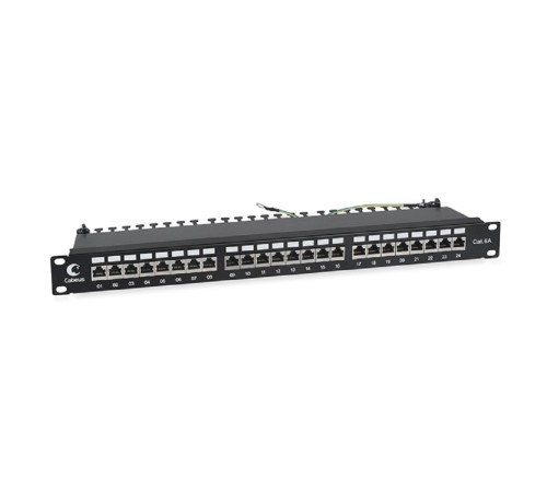 Cabeus PL-24-Cat.6a-SH-Dual IDC Патч-панель 19" (1U), 24 порта RJ-45, категория 6a, полностью экранированная, с задним кабельным организатором Cabeus PL-24-Cat.6a-SH-Dual IDC Патч-панель 19" (1U), 24 порта RJ-45, категория 6a, полностью экранированная, с задним кабельным организатором