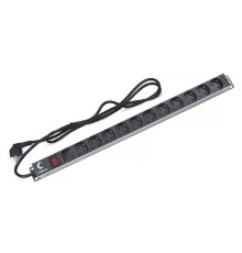 Cabeus PDU-12P-2EU Блок евророзеток для 19" шкафов, 12 розеток, 16 A, выключатель, шнур 2м, алюминиевый корпус, немецкий стандарт