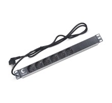 Cabeus PDU-6P-2EU Блок евророзеток для 19" шкафов, горизонтальный, 6 розеток, 16 A, без выключателя, шнур 2м, алюминиевый корпус, немецкий стандарт