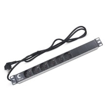 Cabeus PDU-6P-2EU Блок евророзеток для 19" шкафов, горизонтальный, 6 розеток, 16 A, без выключателя, шнур 2м, алюминиевый корпус, немецкий стандарт