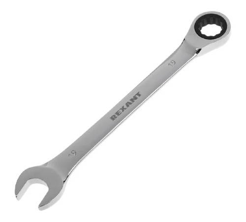 Rexant (12-5813-1) Ключ комбинированный трещоточный 19мм, CrV, зеркальный хром Rexant (12-5813-1) Ключ комбинированный трещоточный 19мм, CrV, зеркальный хром