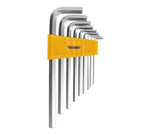 Kranz (KR-12-5213) Набор ключей имбусовых HEX 2,0-12 мм, CrV, 9 шт., удлиненные