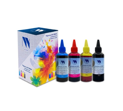 Чернила NV PRINT универсальные на водной основе для аппаратов HP, комплект 4 цвета по 100 мл совместимые