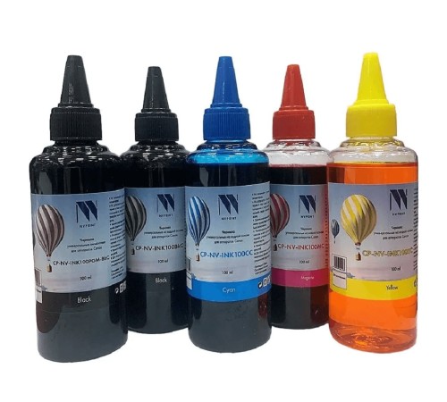 Чернила NV PRINT для аппаратов Canon, комплект 5 цветов (пигментные Bk + водные Bk,C,M,Y) по 100 мл, совместимые