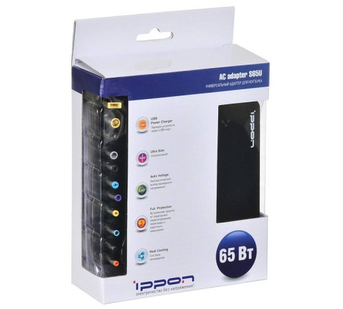 Блок питания Ippon S65U автоматический 65W 15V-19.5V 11-connectors 3.5A 1xUSB 2.1A от бытовой электросети LED индикатор Блок питания Ippon S65U автоматический 65W 15V-19.5V 11-connectors 3.5A 1xUSB 2.1A от бытовой электросети LED индикатор