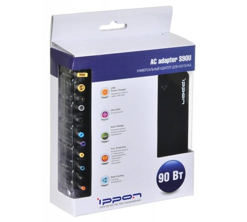 Блок питания Ippon S90U автоматический 90W 18.5V-20V 11-connectors 4.5A 1xUSB 2.1A от бытовой электросети LED индикатор Блок питания Ippon S90U автоматический 90W 18.5V-20V 11-connectors 4.5A 1xUSB 2.1A от бытовой электросети LED индикатор