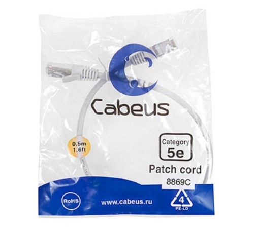 CABEUS PC-FTP-RJ45-CAT.5E-0.5M-LSZH ПАТЧ-КОРД F/UTP, КАТЕГОРИЯ 5Е, 2XRJ45/8P8C, ЭКРАНИРОВАННЫЙ, СЕРЫЙ, LSZH, 0.5М CABEUS PC-FTP-RJ45-CAT.5E-0.5M-LSZH ПАТЧ-КОРД F/UTP, КАТЕГОРИЯ 5Е, 2XRJ45/8P8C, ЭКРАНИРОВАННЫЙ, СЕРЫЙ, LSZH, 0.5М